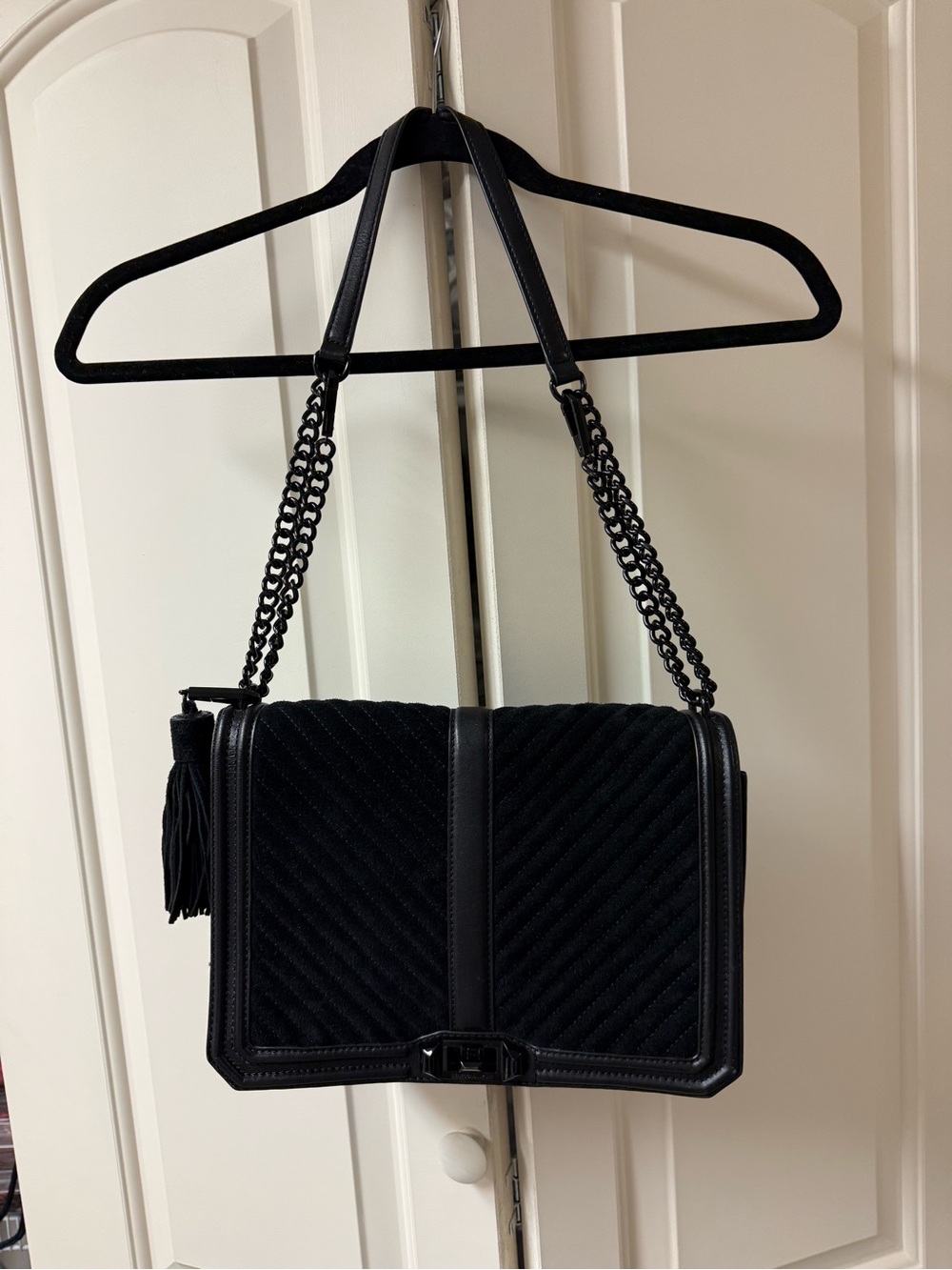 Rebecca Minkoff Black Quilted Chain-Shoulder Bag with Tassel